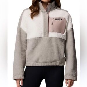 Columbia grey and white fleece fuzzy quarter snap sweatshirt